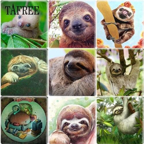 TAFREE Handmade Sloths Photo 25mm Square DIY Glass Cabochon Jewelry Finding Cameo Pendant Settings