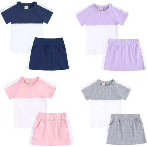 Summer Kids Clothes Suit Cotton Color Matching Short Sleeve T-shirt+ Skirt Toddler Baby Girls Clothing Suit Sports Suit