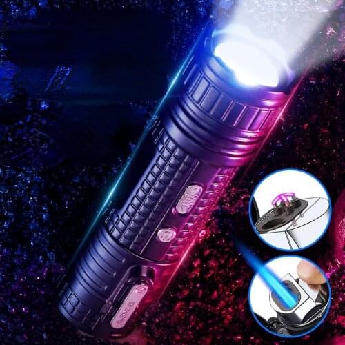 Multifunctional Creative Three-purpose Waterproof Flashlight Lighter Double Straight Inflatable Double Arc Charging Lighter