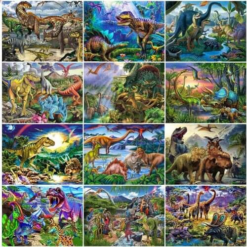 MomoArt DIY Diamond Painting Dinosaur Full Square Diamond Embroidery Cartoon Cross Stitch Mosaic Art Childrens Room Decorations
