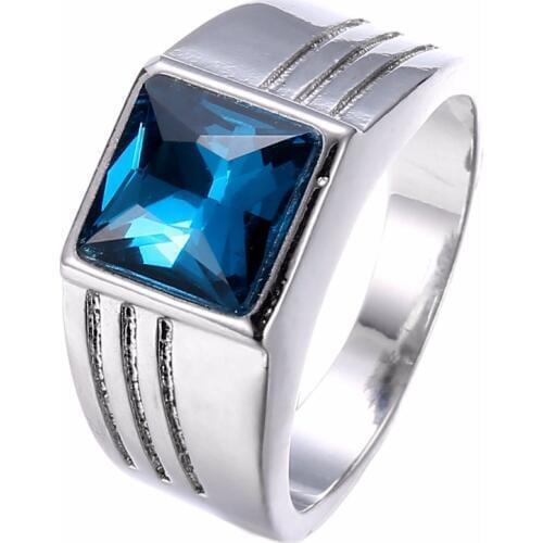 Clearance Fashion stainless steel Rings For Men Women Blue crystal cubic zirconia ring Squre stone male Ring engament