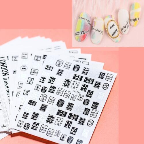 New Fashion 1Sheets 3D Water Decals Nail Art Stickers DIY white & black color letter Nails Sticker Decorations Manicure Z096