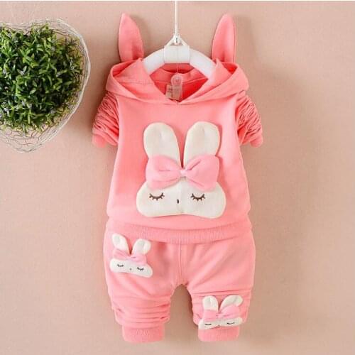 Baby Clothing Girl Rabbit Hoodies+Pants 2 Pieces Suits Lovely Rabbit Ears Hat 3 Colors