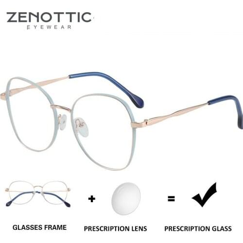 ZENOTTIC Prescription Glasses Men Women Oversize Polygon Optical Spectacles Anti Blue Light Photochromic Myopia Eyeglasses
