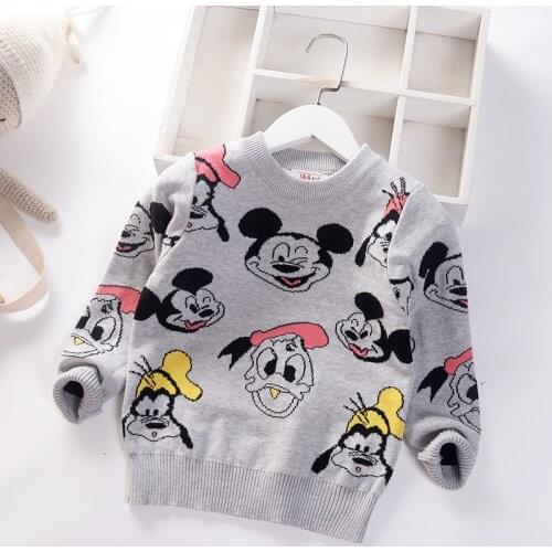 Auutumn Toddler Children Clothes Mickey Mouse Embroidery Knitted Sweater Winter Warm Little Boys Tops Cute Baby Girls Outfits