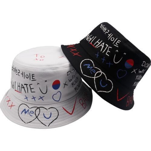 New Graffiti Bucket Hats Women Men Black White Hip Hop Harajuku Bucket Hat Woman Flat Casual Fashion Cotton Fisherman Hat Cap