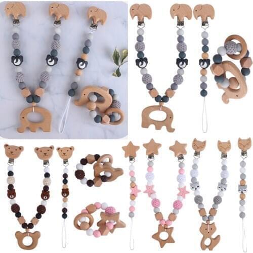 Baby Stroller Hanging Clip Pendant , Mobile Rattle On The Crib,Silicone Beads Pacifier Clip Chain,Wooden Bracelet Stroller Toy