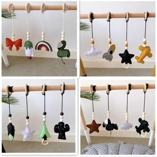 3-4Pcs Solid Wood Fitness Rack Pendant Baby Gym Toy Hanging Ornaments Room Decor kids toy Baby toys Attract babies play it