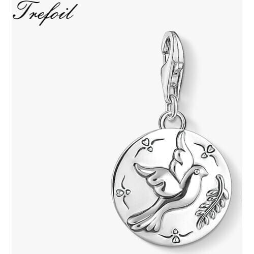 Disc Dove Bird Charm Pendant, 2019 Summer Fashion Jewelry 925 Sterling Silver Trendy Gift For Women Men Fit Bracelet Necklace
