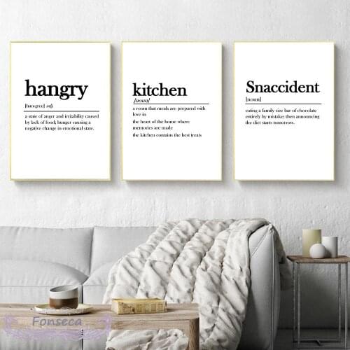 Kitchen Hangry Snaccident Paraphrase Posters Decorative Pictures Nordic Black White Quotes Wall Art Canvas Paintings Dining Room