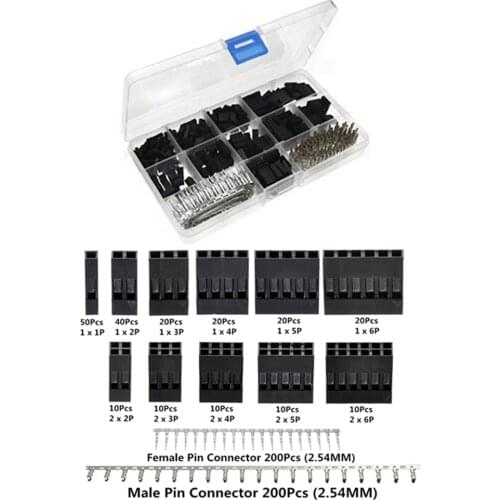 620Pcs Dupont Connector 2.54mm Dupont Cable Jumper Wire Pin Header Housing Kit Male Crimp Pins+Female Pin Terminal Connector