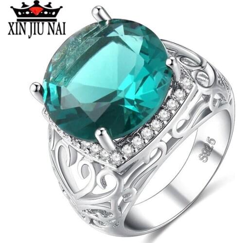 Luxury Big Green Cubic Zirconia Rings for Women White Gold Color Shinning Candy color sapphire Ring For Wedding Party Jewelry