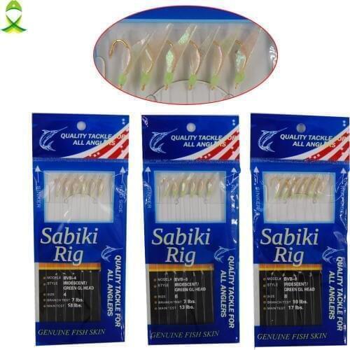 JSM 60PCS=10Packs/lot Sabiki Fishing Rigs Lure Baits real Fish Skin luminous beads fishing Hooks for Fishing Bait accessories
