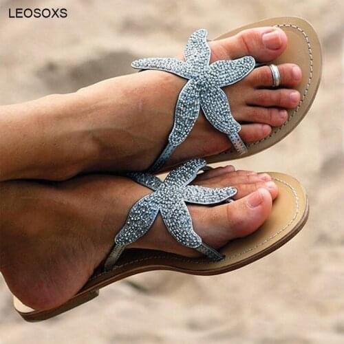 Large Size Womens Sandals Summer Clip Toe Starfish Shoes Flat Bottom Casual Fashion Solid Color Beach Female Shoes
