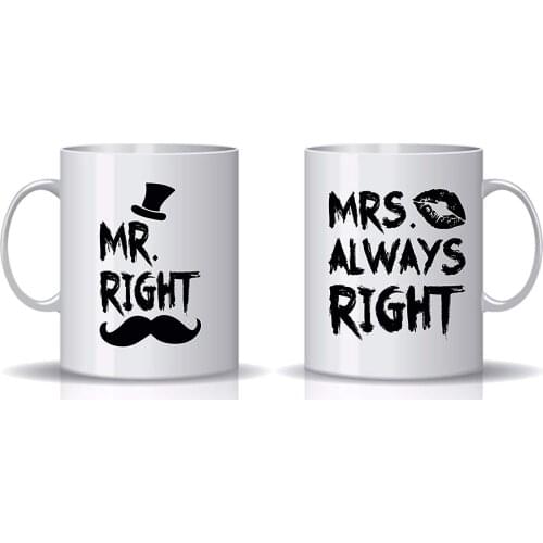 Mr. Right & Mrs. Always Right Funny Mugs White 11 Oz Coffee Mug Couples Mug