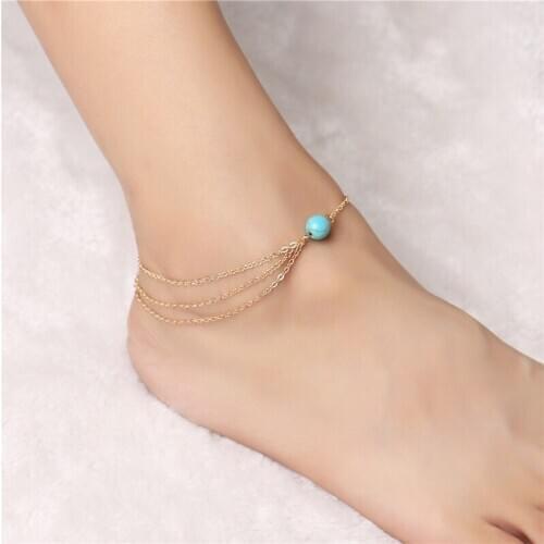 Europe and the United States foreign trade ornaments new turquoise metal bracelet chain foot ornaments