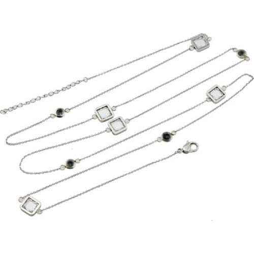 Wollet Jewelry Set Women CZ Stone Resin Chain Charming Magnetic Charm Bracelet Pendant Necklace