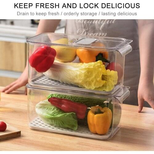 Kitchen Storage Box Drawer type can drain fruit and vegetable fresh-keeping box with lid can be stacked storage boxes