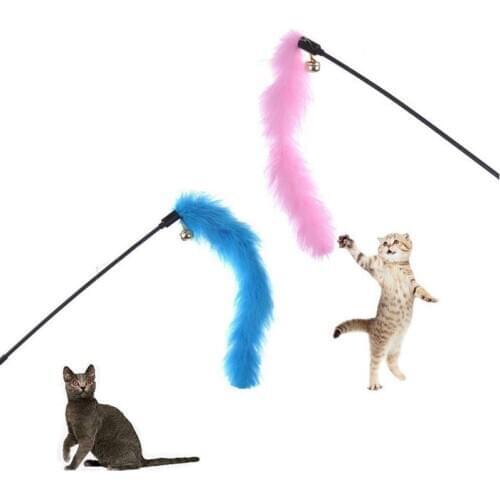 Random Color Funny Cat Stick Toys Colorful Turkey Feathers For Cat Playing Pet Training Toy Tease Cat Stick Interactive Pet Toys