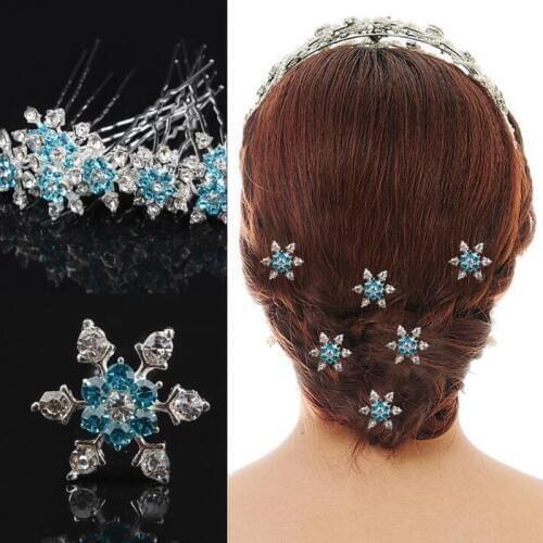 5pcs/lot Snow Hair Clip Ornament Crystal Flower Hair Pins Swirl Spiral Twist Snowflake Hairpin Wedding Bridal Jewelry U-Clip