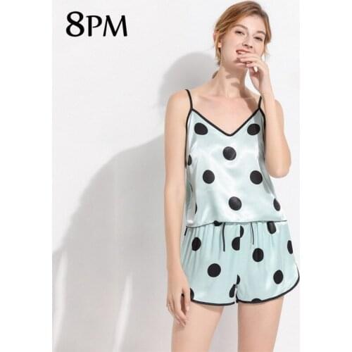 Women Faux Silk Satin Shorts Pajamas Sleeveless Sexy Summer Sleepwear Suit Homewear 2021 Spring Female Printed Nightwear ouc724