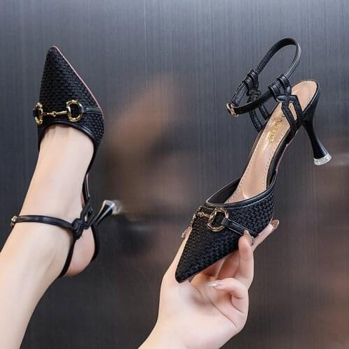 2021 Summer New Fashion Comfortable Pointed Bow Women Sandals One Word Buckle Womens Casual Sandals Mature Sexy Stiletto Heels