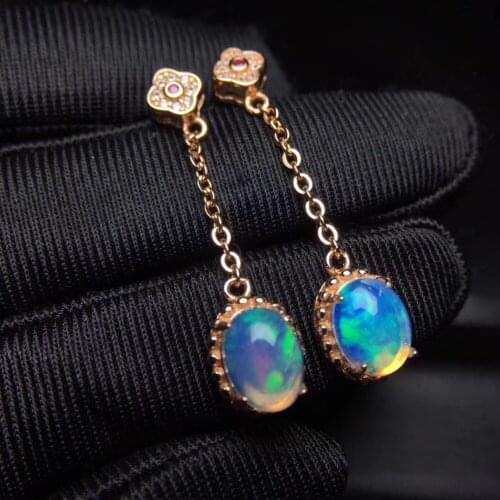 Fashion natural Multicolor opal Classic circle drop earrings Natural gemstone earrings 925 silver female party gift jewelry