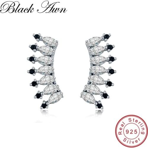 SODROV 2020 New 5.4g 925 Sterling Silver Jewelry Black Spinel Crown Engagement Stud Earrings for Women Classic Bijoux I015