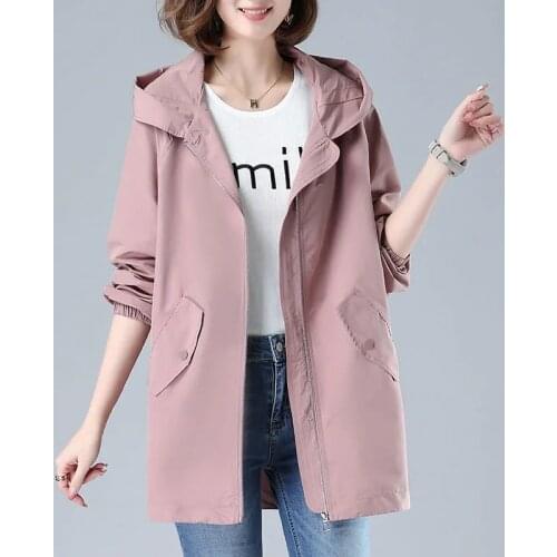 Large size Womens Hooded Jacket 2021 New Autumn Long Sleeve Windbreaker Female Casual Hooded Basic Coats Outwear Plus size 4XL