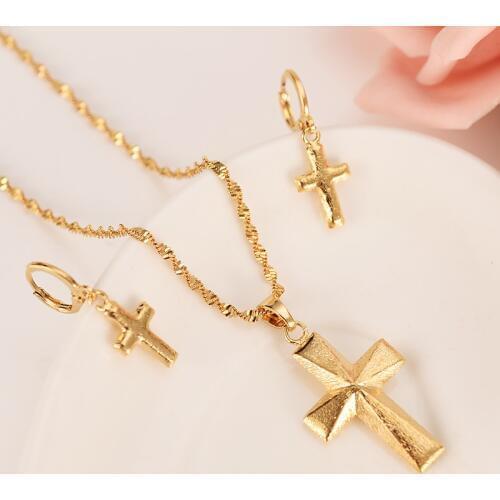 GoldCross Jewelry Set Women Charms Jewelry Girls Egypt Hieroglyphs Crux Ansata pendant necklace earrings gifts