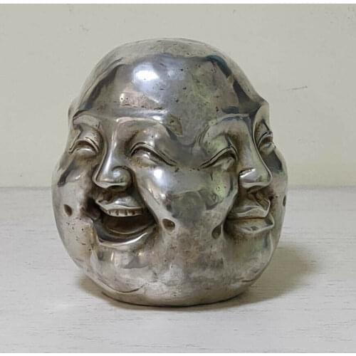 11.5cm antique Old tibet Silver bronze buddha statue 4 faces head Figures