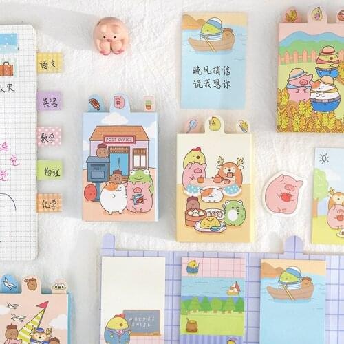 180 Sheets/set Kawaii Animal Tribe Series Sticky Notes Fold Memo Pad Diary Stationary Flakes Scrapbook Decorative N Times Sticky