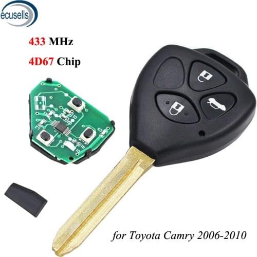 3 Buttons Remote Car Key Fob 433MHz with 4D67 Chip Inside for Toyota Camry 2006 2007 2008 2009 2010