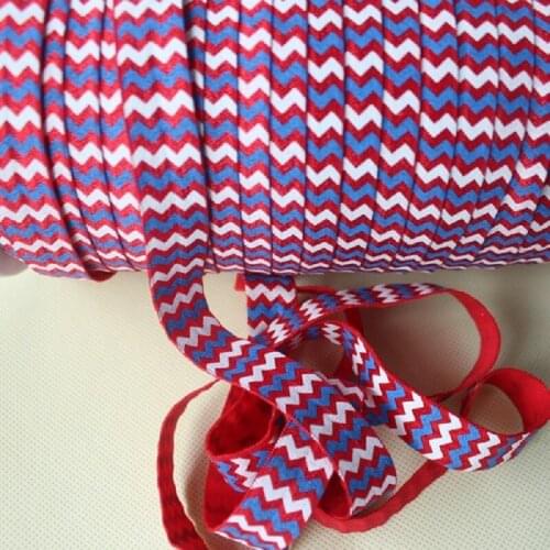 5/8‘’ 16mm Eco-friendly elastic yard printed fold over elastic FOE printed Chevron Royal ribbon,50 yards per lot