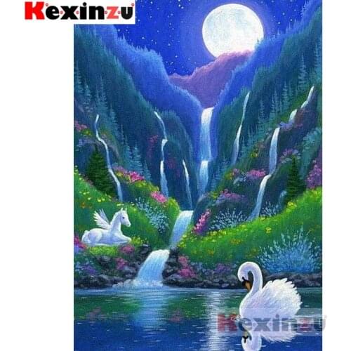 Kexinzu 5D Full DIY Square/Round Diamond Painting"Moon waterfall"3D Embroidery Cross Stitch Mosaic diamondpainting Gift #K0555