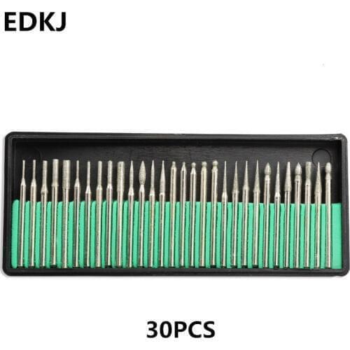 30Pcs/set Diamond Point Burr Bits Drill Head Dremel Accessories Needle Tip Grinding Alloy Cylindrical Ball 3.0mm Shanks