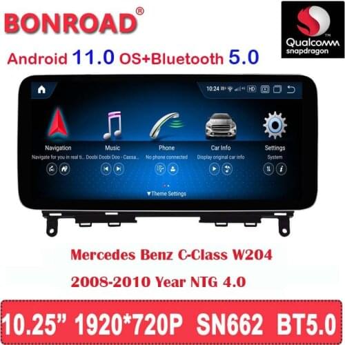 Bonroad Android 11 Qualcomm SN662 1920*720P Car Mutilmedia Player Monitor For Mercedes Benz C Class W204 2008-2010 Auto Radio