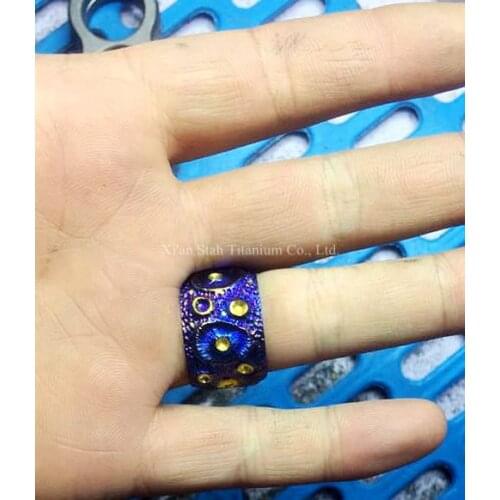 Pure Titanium Lunar Craters Ring Handmade Finishing Blue Color Customized Size