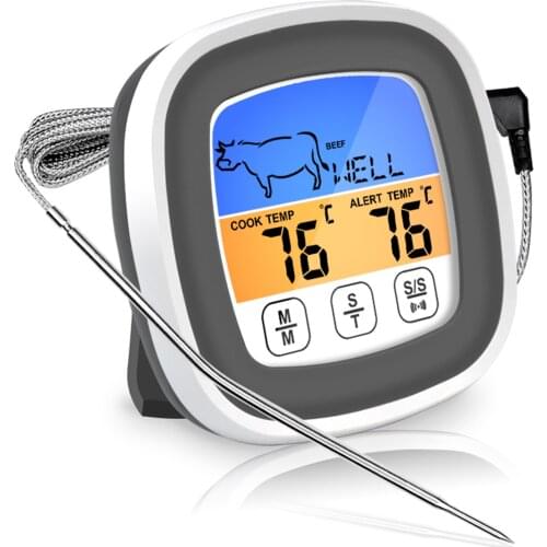 LCD Digital Cooking Food Meat Oven Kitchen BBQ Grill Thermometer Clock Timer with Waterproof Probe Touchscreen Kitchen TS1