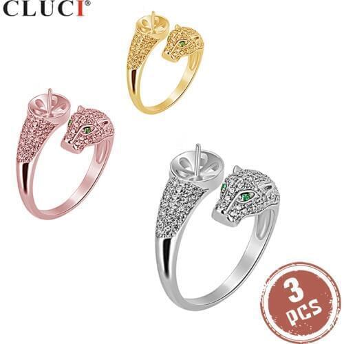 CLUCI 3pcs Authentic 925 Silver Leopard Ring for Women Party Adjustable Sterling Silver Pearl Ring Women Leopard Ring SR2010SB