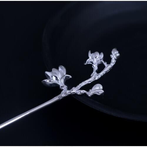 Magnolia Flower Hair Accessories for Women Hair Jewelry Bridal Wedding 925 Sterling Silver Japanese Hair Stick Bridesmaid Gifts