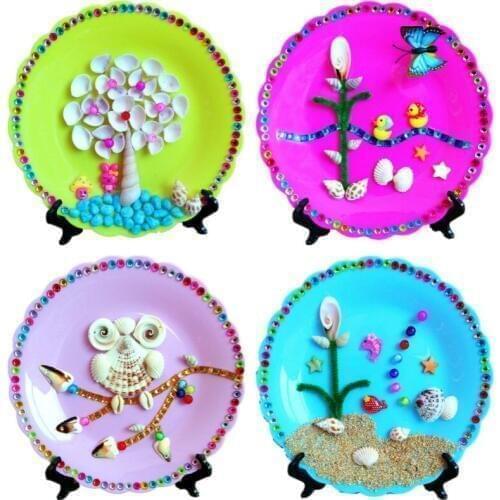 Children DIY handmade shell painting natural conch shell sea sand painting suit DIY puzzle toy educational toy kid birthday gift