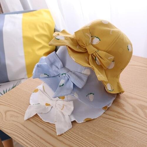 Fruit Printed Baby Kids Hats For Girls Foldable Bucket Hat Cute Bowknot Wide Brim Round Sunhat Children Fisherman Cap For Girl