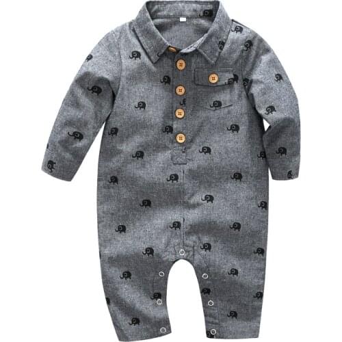 Newborn Baby Boy Clothes One-pieces Jumpsuits Baby Clothing Cotton Long Romper Infant Boys Clothes Elephant Printing Size 3M