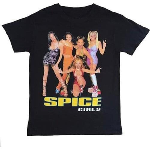 Vintage Style Spice Girl Print Rock T shirts For Women Black Cotton Graphic Cool Tees Short Sleeve Loose Summer Casual Tshirt