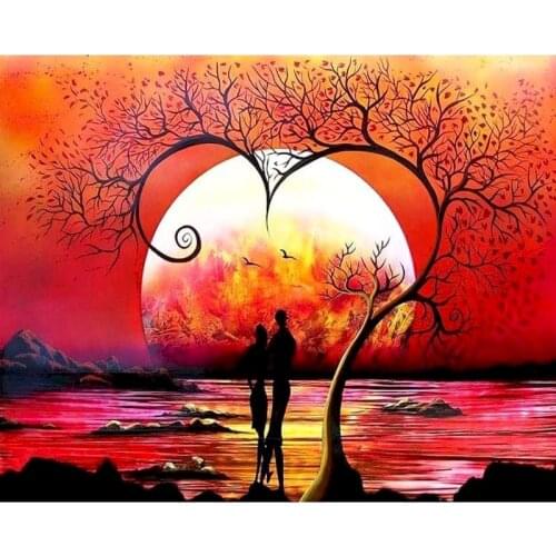 Gatyztory Diy Painting By Numbers Love Tree Couple Canvas Colouring Handpainted Gift Frame Artwork Wall Decor