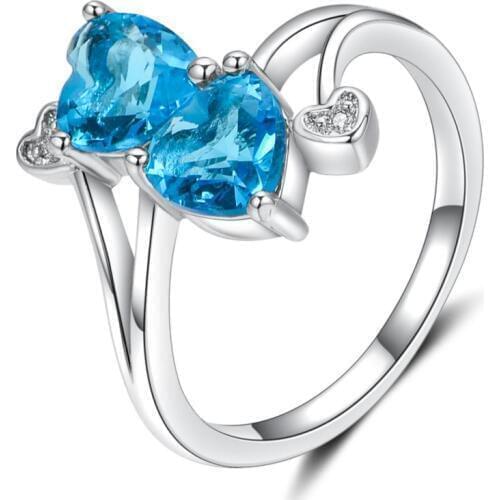 Hainon sky blue promise rings Silver Color wedding rings for women heart jewelry Distribution