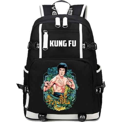 China Kung Fu Printing Cartoon Canvas Backpack Bruce Lee Backpack For teenagers Student bookbag Shoulder bag Laptop Rucksack