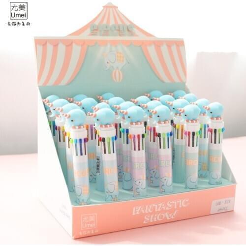 Kawaii Circus Elephant 10 color Ballpoint Pen Japanese School Office Writing Supplies Cute Gift Pens for Kids School Stationery