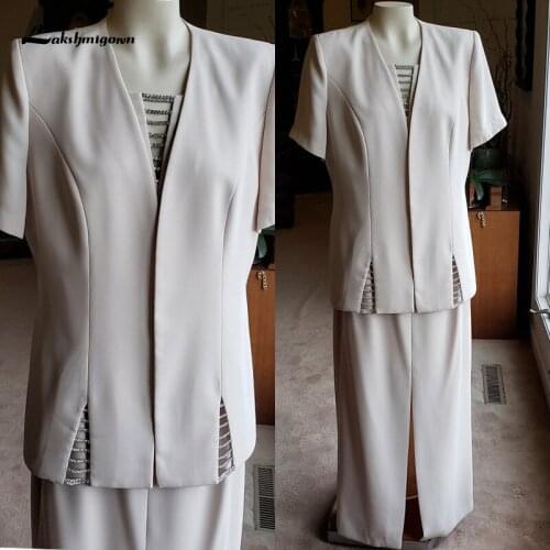 Lakshmigown Vintage Champagne Formal Mother of the Bride Dresses with Short Sleeve Jacket Square Neckline Plus Size Custom Made